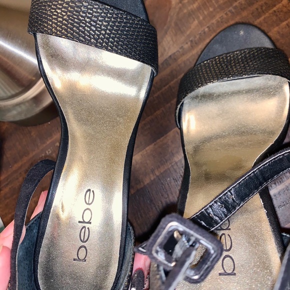 Bebe Black & Gold Platform Sandals - Picture 7 of 8